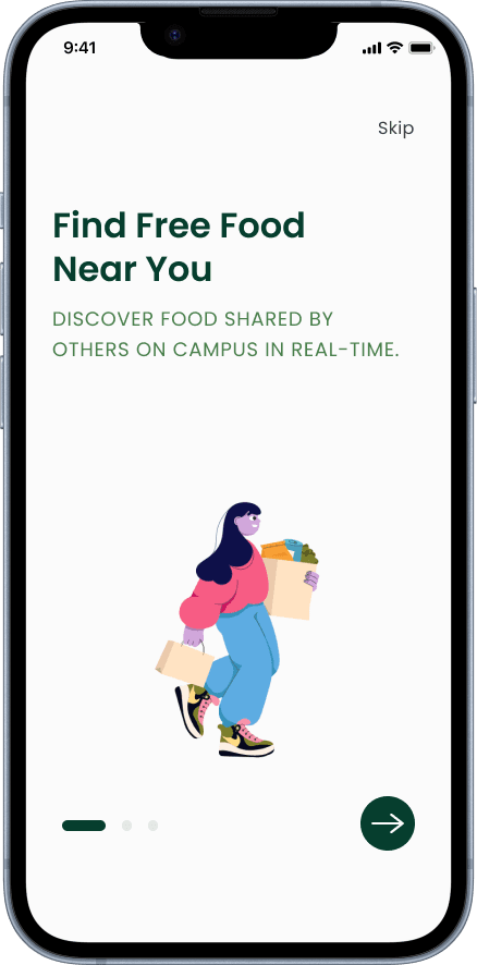 High-fidelity onboarding, find free food nearby