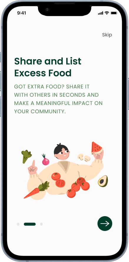 High-fidelity onboarding, share excess food